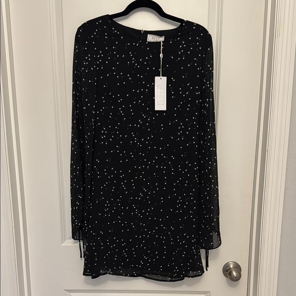 Sage Black and White Polka Dot Long Sleeve Dress